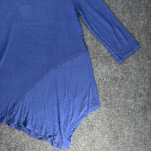 LOGO Lori Goldstein Womens Medium Tunic Top Blue Stretch Asymmetrical Tie Hem - Picture 3 of 8